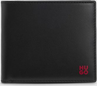 HUGO BOSS Mens HUGO Tibby Mens Leather Billfold Wallet with Red Stacked Logo - Black 001 - Size: ONE size