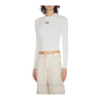 Diesel Truien & Vesten, Dames, Wit, M, Cropped Geribbelde Gebreide Trui