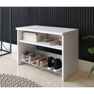 Dmora Shoemaker Monguzzo, Mueble Zapatero 1 Estante, 2 Compartimentos, Instalaci&oacute;n A Suelo, 65x35x45h Cm Blanco