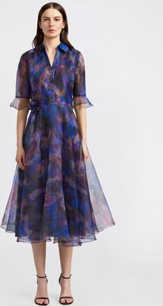 Theia Colette Shirt Button Down Organza Dress in Shadow Aura at Nordstrom, Size 12