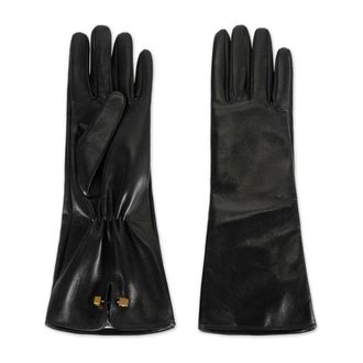 Elisabetta Franchi Lange Nappa Leren Handschoenen - Dames - Accessoires - Zwart - Maat: 7 IN Leer