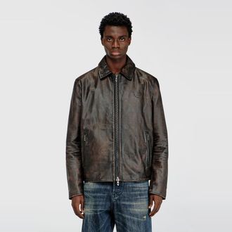 Diesel Coach jacket in treated leather - Leather jackets - Man - Brown