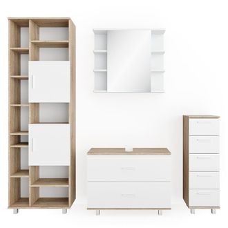 Vicco Conjunto De Muebles De Ba&ntilde;o Ilias, Blanco/sonoma, 4 Partes, Con Armario Alto