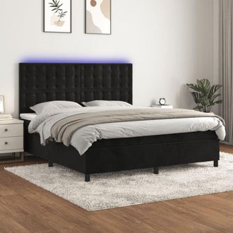 vidaXL Vidaxl - Cama Box Spring Colch&oacute;n Y Led Terciopelo Negro 160x200 Cm