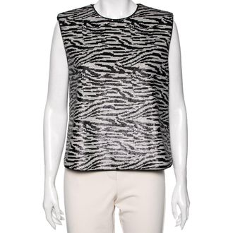 Self Portrait Self Portrait Monochrome Zebra Pattern Sequin Embellished Sleeveless Top