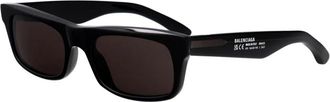 Balenciaga Bb 0422S Rechthoekige Zonnebril - Heren - Zonnebrillen - Zwart - 54 MM - Leer - Accessoires