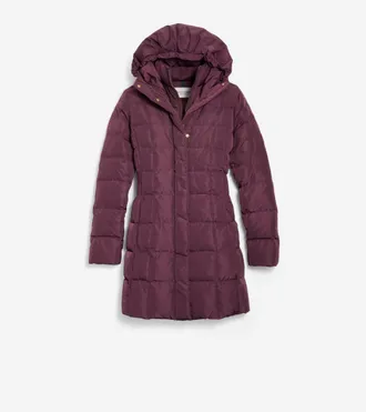 Cole Haan Womens 32 Signature Hooded Taffeta Down Coat - Red Size Medium