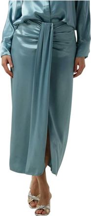 Greek Archaic Kori Elegante Satijnen Midi Rok - Dames - Midirokken - Blauw - S - Satijn - Rokken