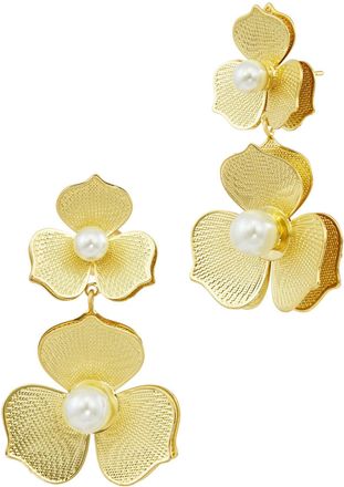 Savvy Cie Jewels MESH FLOWER DOORKNOCKER EARRINGS WITH SHELL PEARLS CENTER