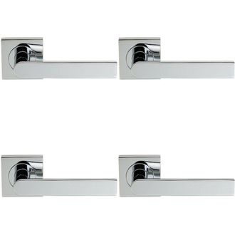 Loops 4x PAIR Flat Rectangular Bar Lever on Square Rose Concealed Fix Polished Chrome