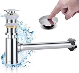 OEM Sif&oacute;n Para Fregadero Con Desag&uuml;e Autom&aacute;tico Sin Rebosadero, Juego De Desag&uuml;e Y Sif&oacute;n Para Ba&ntilde;o, Kit De Desag&uuml;e Autom&aacute;tico De Dise&ntilde;o Para Fregadero En 