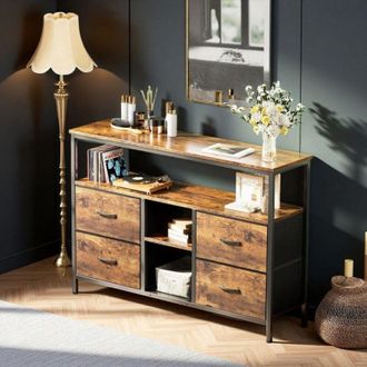 OEM Mueble De Tv - 108 Cm - Iluminaci&oacute;n Led Rgb - 4 Cajones De Tela - Estructura Metal Negro/roble