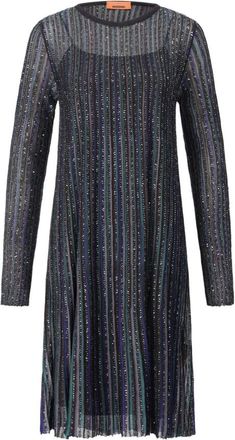 Missoni Asymmetrische Mini-jurk van gehaakt breisel met strepen en pailletten - Dames - Feestkleedjes - Veelkleurig - M - Pailletten - Kleedjes