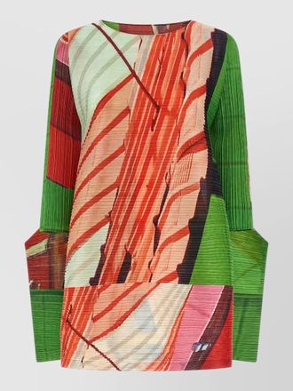 Pleats Please Issey Miyake city collage knee length long sleeve dress