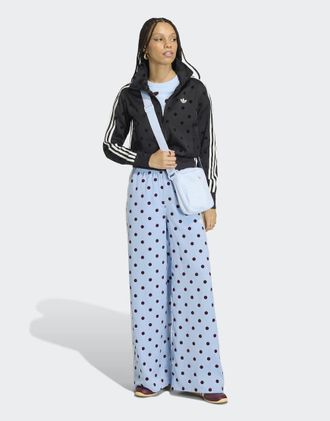 adidas Originals Pantaloni sportivi a fondo ampio in raso blu a pois