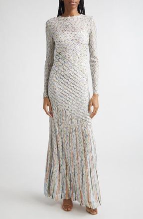 Missoni Draped Effect Rib Long Sleeve Maxi Dress in Light Bs Orange Green Tinsel at Nordstrom, Size 6 Us