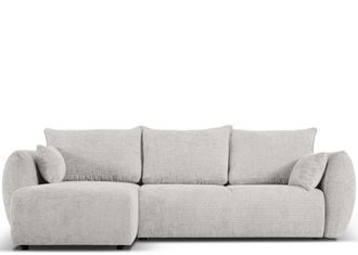 BLOOMINGLOFT 4-Sitzer Design Ecksofa Matera mit Bettfunktion, Chenille Hellgrau