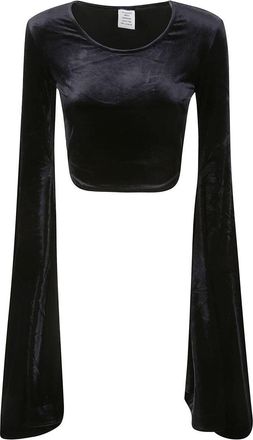 VETEMENTS Black Velvet Crop Top With Sleeves