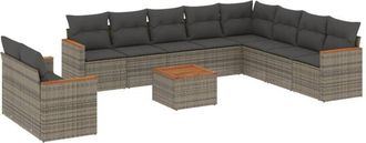 vidaXL Set De Sof&aacute;s De Jard&iacute;n 11 Pzas Y Cojines Rat&aacute;n Sint&eacute;tico Gris Vidaxl
