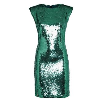 Philipp Plein T-shirt Jurk Mouwloos met Kristallen - Dames - Feestkleedjes - Groen - L - Polyester - Kleedjes