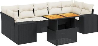 vidaXL Set De Sof&aacute;s De Jard&iacute;n 8 Piezas Y Cojines Rat&aacute;n Sint&eacute;tico Negro Vidaxl