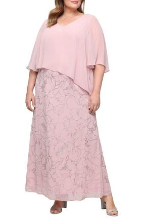 S.L. Fashions Glitter Chiffon Gown in Blush at Nordstrom, Size 14W