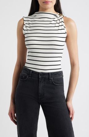 Loveappella Stripe Side Twist Rib Top in Ivory/Black at Nordstrom, Size X-Large