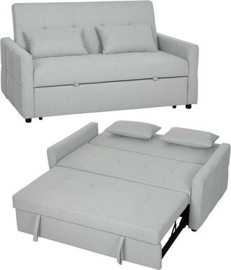 HOMCOM 2 Seater Sofa Bed, Convertible Pull Out Bed Settee, Light Grey