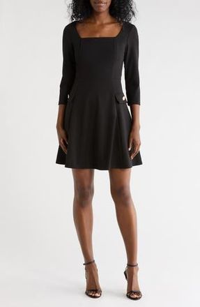 Eliza J Long Sleeve Fit & Flare Dress in Black at Nordstrom Rack, Size 10