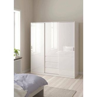 Dmora Dmora - Armario 3 Puertas Mathieu, Muebles De Dormitorio, Vestidor, Armario De Ropa, 177x60 H200 Cm, Blanco Brillante