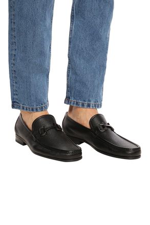 Ferragamo Leather Loafers, Mens, Black