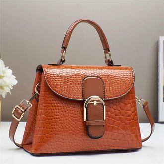 Generic Crocodile Pattern Handbag with Gold Hardware, Top Handle Satchel Bag with Crossbody Strap (brown)