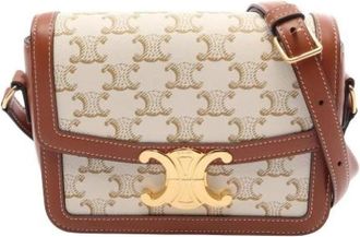 Celine Pre-owned Vintage Canvas Shoulder Bag - Dames - Vintage Schoudertas - Beige - ONE Size - Leer - Vintage
