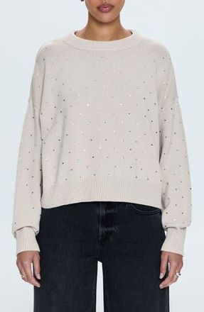 Pistola Denim Steph Rhinestone Accent Cotton Crewneck Sweater in Crystal Mink at Nordstrom Rack, Size X-Large