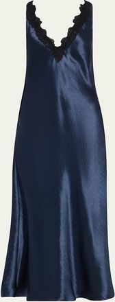 Maria McManus Lace-Trim V-Neck Satin Midi Slip Dress