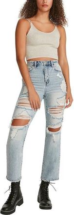 Madden Girl Dad Jeans Womens Scarlett Denim Cotton Stretch Distressed JDM606