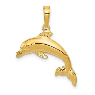 Diamond2Deal 14k Yellow Gold Dolphin Swimming Pendant