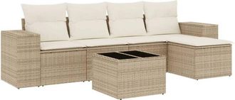 vidaXL Juego De Sof&aacute;s Jard&iacute;n Con Cojines 6 Pzas Rat&aacute;n Sint&eacute;tico Beige Vidaxl