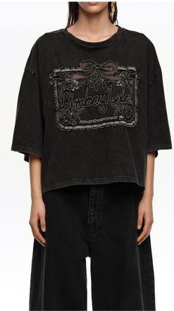 Bimba & Lola Maxi Broderie Anglaise Logo T-Shirt in Washed Black at Nordstrom, Size Xx-Small Eu