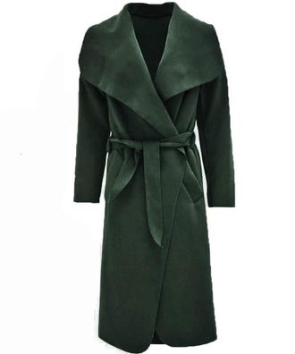 Generic New Ladies Kim Kardashian Inspired Oversized Waterfall Belted Coat Jacket Khaki Green