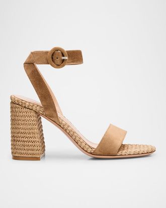 Gianvito Rossi Suede Raffia Ankle-Strap Sandals
