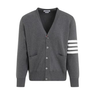 Thom Browne Cardigans, male, Gray, Size: XL Grey Milano Stitch Cardigan Sweater