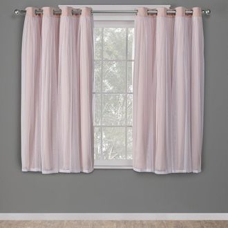OEM Cortinas Interiores De Doble Capa, Transparentes Y Opacas, Con Ojales, De Bajo Consumo Energ&eacute;tico, Juego De 2, 132 X 160 Cm, Rosa Empolvado