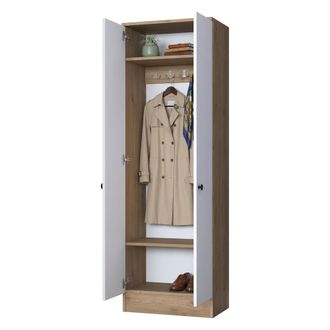 Dmora Mueble De Entrada Tursi, 2 Estantes, Perchero, 2 Puertas, 60x38x183h Cm Blanco