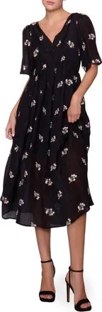 Melloday Floral Embroidered Detail Woven Dress in Black Floral at Nordstrom, Size X-Small