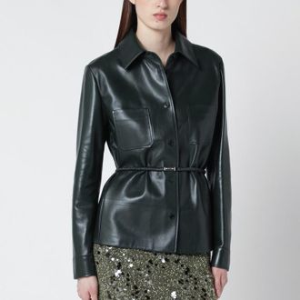 Gucci Emerald green belted leather jacket