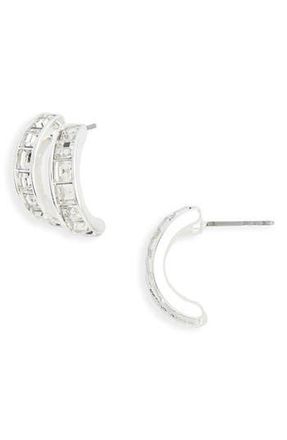 Nordstrom Rack Crystal Double Huggie Hoop Earrings in Clear- Silver at Nordstrom Rack