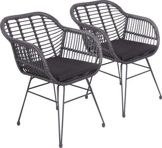 Happy Garden Happy Garden - Lote De 2 Sillones De Rat&aacute;n Sint&eacute;tico Negro Con Cojines Cinta