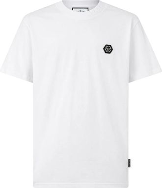 Philipp Plein T-shirt Ronde Hals Ss Logo - Heren - Tops - Wit - Maat: XS Katoen