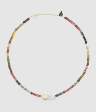Mon Precieux Ge Collier Puka Tourmaline Multicolore Perle Naturell